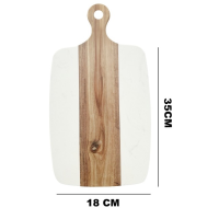 Tocator de bucatarie rotund cu maner 35*18cm din marmura si lemn SanDonna alb