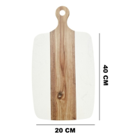 Tocator de bucatarie rotund cu maner 40*20cm din marmura si lemn SanDonna alb