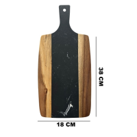 Tocator de bucatarie rotund cu maner 38*18cm din marmura si lemn SanDonna negru