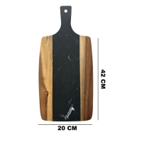 Tocator de bucatarie rotund cu maner 42*20cm din marmura si lemn SanDonna negru