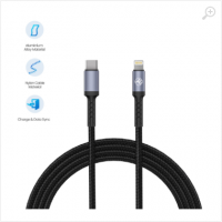 Cable Type-C - Lightning, Nylon, 1m, 2A, PD18W, Tellur Black TLL155384 Cable Type-C - Lightning, Nylon, 1m, 2A, PD18W, Tellur Black TLL155384