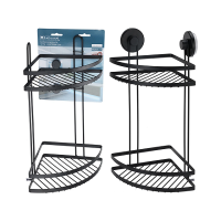 Raft de colt cu 2 nivele pe ventuze Bathroom 25X18X37 cm, negru, metal Raft de colt cu 2 nivele pe ventuze Bathroom 25X18X37 cm, negru, metal