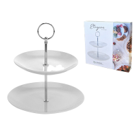 Suport de servire 2 nivele D17/21cm, H25cm, portelan Suport de servire 2 nivele D17/21cm, H25cm, portelan