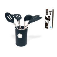 Set accesorii de bucatarie EH 7buc, maner din lemn, in caldarusa metalica Set accesorii de bucatarie EH 7buc, maner din lemn, in caldarusa metalica