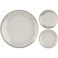 Farfurie de servire 27cm Golden Rim Stars, alba, din portelan