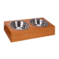 Castron dublu pentru animale 30X14X6cm metal, suport din lemn