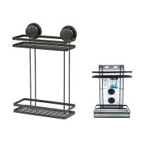 Raft cu 2 nivele pe ventuze Tendance 38X25X10cm, metal, negru Raft cu 2 nivele pe ventuze Tendance 38X25X10cm, metal, negru