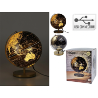 Glob pamantesc cu iluminare D26cm, H31cm, cu port USB, negru Glob pamantesc cu iluminare D26cm, H31cm, cu port USB, negru
