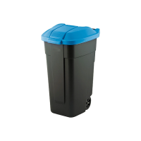 Cosul pentru deseuri cu maner si roti O/W 110 l, 88X52X58 cm, negru/albastru Cosul pentru deseuri cu maner si roti O/W 110 l, 88X52X58 cm, negru/albastru