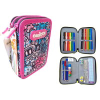 Penar Carioca 2zip Comics Pink cu accesorii, textil Penar Carioca 2zip Comics Pink cu accesorii, textil