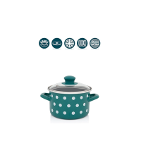 Кастрюля эмалированная Green Dots 16 см, 2 л, крышка стекло