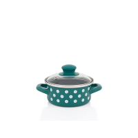 Кастрюля эмалированная Green Dots 14 см, 1 л, крышка стекло