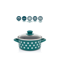 Кастрюля эмалированная Green Dots 18 см, 2.2 л, крышка стекло