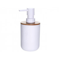 Dozator pentru săpun Bathroom 17cm, capac din bambus, plastic, alb Dozator pentru săpun Bathroom 17cm, capac din bambus, plastic, alb