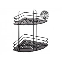 Raft de colt cu 2 nivele pe ventuze Bathroom 20X20X23cm, negru, metal Raft de colt cu 2 nivele pe ventuze Bathroom 20X20X23cm, negru, metal