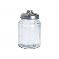 Borcan din sticla reliefa EH 1.1l, D11cm, H18cm, capac din metal Borcan din sticla reliefa EH 1.1l, D11cm, H18cm, capac din metal