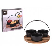 Set pentru aperitiv EH 4buc, 3 boluri si un suport din lemn D20cm Set pentru aperitiv EH 4buc, 3 boluri si un suport din lemn D20cm