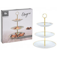 Suport de servire 3 niveluri Golden Rim D16.5cm/20cm/24cm, portelan Suport de servire 3 niveluri Golden Rim D16.5cm/20cm/24cm, portelan