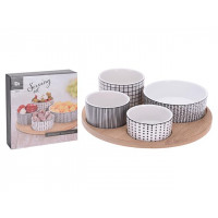 Set pentru aperitiv EH 5unitati, suport din lemn D22cm Set pentru aperitiv EH 5unitati, suport din lemn D22cm