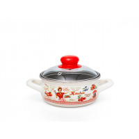 Кастрюля эмалированная Kitchen 14cm, 1.05l, крышка стекло