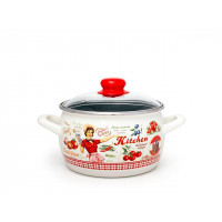 Кастрюля эмалированная Kitchen 16cm, 2.2l, крышка стекло