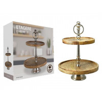 Suport de servire 2 nivele D25cm H36cm, lemn/metal Suport de servire 2 nivele D25cm H36cm, lemn/metal