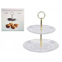 Suport de servire cu 2 etaje D18cm/23cm, H24cm, din sticla Suport de servire cu 2 etaje D18cm/23cm, H24cm, din sticla