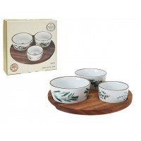 Set pentru aperitiv EH 4buc, suport din lemn D21cm, portelan Set pentru aperitiv EH 4buc, suport din lemn D21cm, portelan
