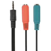 Аудио адаптер Cablexpert CCA-417, 3.5mm 4-pin (M) - 2x 3.5mm 3-pin (F), 0,2м, Чёрный
