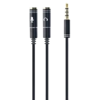 Аудио адаптер Cablexpert CCA-417M, 3.5mm 4-pin (M) - 2x 3.5mm 3-pin (F), 0,2м, Чёрный