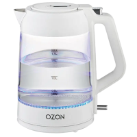 Электрочайник OZON EKC-1705A-GS Белый - 2200 Вт | 1.7 л | Нержавеющая сталь, Стекло