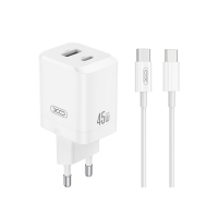 Încărcător XO 1Type-C + 1USB Alb - 45 W | USB Type-C Încărcător XO 1Type-C + 1USB Alb - 45 W | USB Type-C