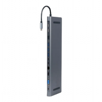 Видеоадаптер Cablexpert A-CM-COMBO9-01, USB Type-C - LAN, VGA, HDMI, USB Type-C, USB Type-A, SD card-reader, Серый Видеоадаптер Cablexpert A-CM-COMBO9-01, USB Type-C - LAN, VGA, HDMI, USB Type-C, USB Type-A, SD card-reader, Серый
