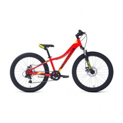 Велосипед подросковый FORWARD TWISTER 24 2.2 disc (24" 7 ск. рост 12") 2020-2021, красный/ярко-зеленый