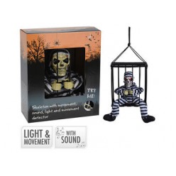 Сувенир LED Скелет в клетке подвесной 28X23cm, музыка