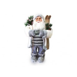 Дед Мороз в бело-серой шубе с лыжами 80cm