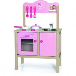 Детская кухня из дерева с аксессуарами (розового цвета)