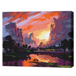 Картина по номерам (без упаковки)  Яркий закат в горах