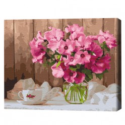 Картина по номерам (в упаковке)  Розовые петунии на столе