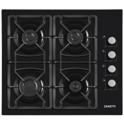 Плита Zanetti ECO 1140 BLACK 4 газ конфорки.Решетка чугунная.панел управления справа.Электроподжиг.закаленное стекло.черный