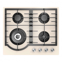 Плита Midea MG696TGI 4 газ конфорки.WOK-конфорка.закаленное стекло.Решетка чугунная.панел управления спереди.Электроподжиг.Газ-контроль.беж
