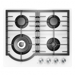 Плита Midea MG696TGW 4 газ конфорки.WOK-конфорка.закаленное стекло.Решетка чугунная.панел управления спереди.Электроподжиг.Газ-контроль.Белый