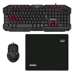Gaming Keyboard & Mouse & Mouse Pad SVEN GS-9200, Multimedia, Spill resistant, WinLock Black, USB
