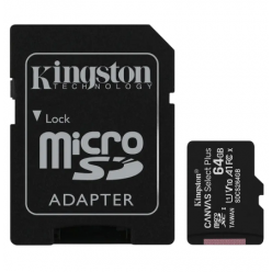 .64GB MicroSD (Class 10) UHS-I (U1) +SD adapter, Kingston Canvas Select+ "SDCS2/64GB" (R:100MB/s)
