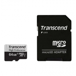.64GB MicroSD (Class 10) UHS-I (U1),+SD adapter, Transcend "TS64GUSD350V" (R/W:95/45MB/s, Endurance)
