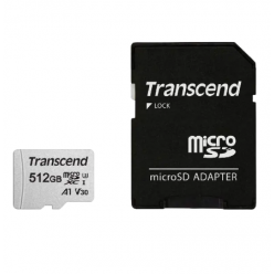 512GB MicroSD (Class 10) UHS-I (U3) +SD adapter,  Transcend "TS512GUSD300S" (R/W:95/45MB/s)
