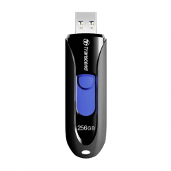256GB  USB3.1 Flash Drive Transcend "JetFlash  790", Black-Blue, Slider (R/W:90/40MB/s)
