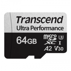 .64GB MicroSD (Class 10) UHS-I (U3),+SD adapter, Transcend "TS64GUSD340S" (V30, A2, R/W:160/80MB/s)
