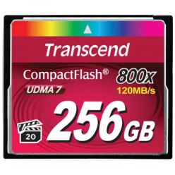 256GB  CompactFlash Card,  Hi-Speed  800X, Transcend "TS256GCF800" (R/W: 120/60MB/s)
