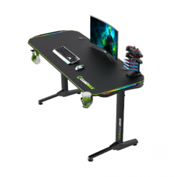 Gaming Desk Gamemax D140-Carbon RGB, 140x60x75cm, Headsets hook, Cup holder, Cable managment, RGB Led

